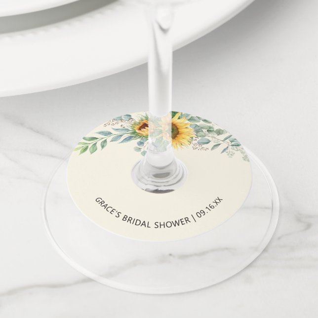 Etiqueta Para Copas De Vino Sunflower Eucalyptus Greenery Bridal Shower (Detalle)