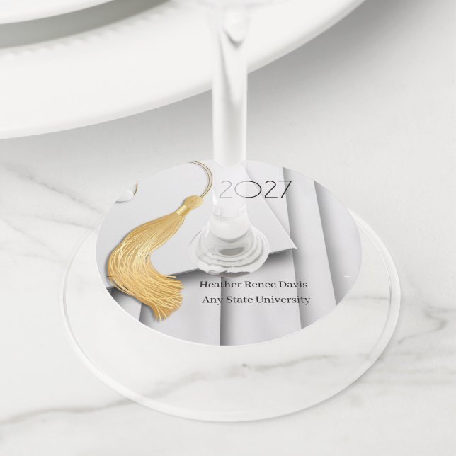 Etiqueta Para Copas De Vino Tapa blanca y bata con etiqueta de vidrio de Tasse (Detalle)