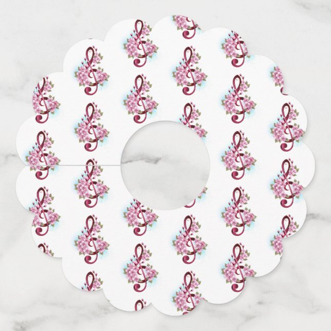 Etiqueta Para Copas De Vino Tejidos musicales notas de colores con flores de S (Anverso)