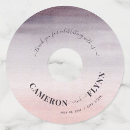 Etiqueta Para Copas De Vino Tostada elegante Ombre + Boda acuático rosa