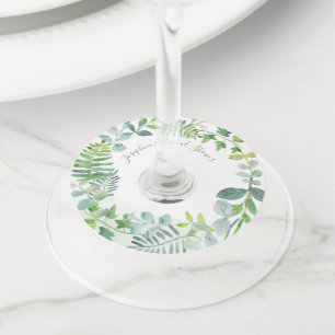 Etiqueta Para Copas De Vino Verdor Foliage Wreath Ducha Bridal Personalizada