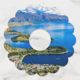 Etiqueta Para Copas De Vino Vista de Queenstown desde el pico de Bob, Nueva Ze