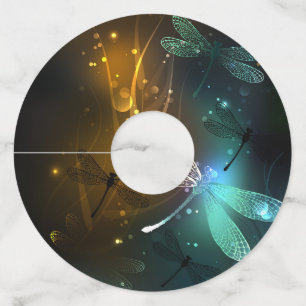 Etiqueta Para Copas De Vino Vuelo de libélula luminosa verde