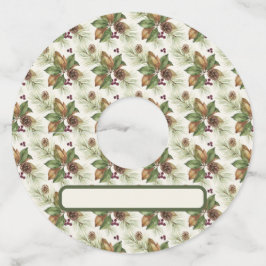 Etiqueta Para Copas De Vino Watercolor Winter Festive Botanical Drink Marker