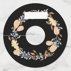 Etiqueta Para Copas De Vino Wreath De Hoja De Otoño Con Área De Berries Para E
