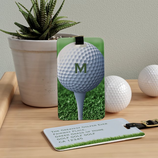 Etiqueta para equipaje de bolsas de golf con monog (He's the greatest golfer ever! And here's a luggage tag for his golf bag. Add an initial and address)