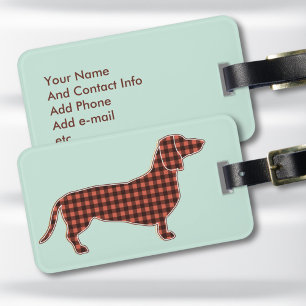 Etiqueta para equipaje de Dachshund a cuadros negr