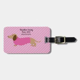 Etiqueta para equipaje de Dachshund rosa y blanco