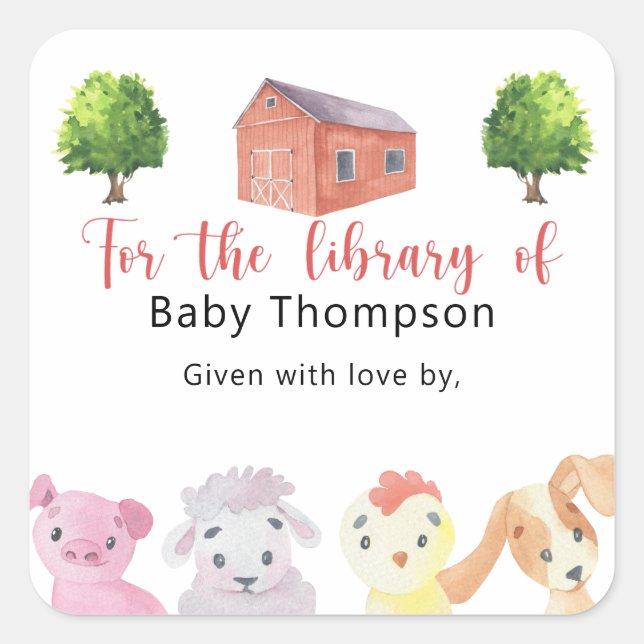 Etiqueta para libro de Baby Shower de granja, libr (Anverso)