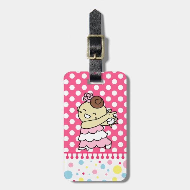 Etiqueta Para Maletas ネームタグ　表にカスタネッ子　（裏はパリ子 or カードケース）　白 (Frente Vertical)