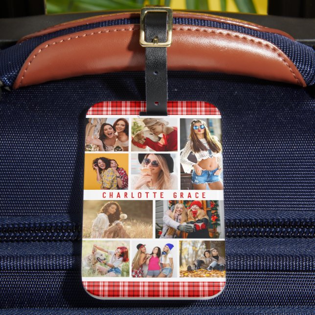 Etiqueta Para Maletas 10 Fotografía Moderna Estilo Red Plaid (Anverso In situ 2)