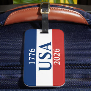 Etiqueta Para Maletas 1776 USA 2026 Rojo Blanco y Azul Patriótico