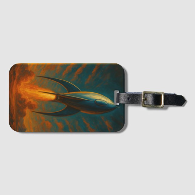 Etiqueta Para Maletas 1950s inspired rocket ship  (Anverso horizontal)