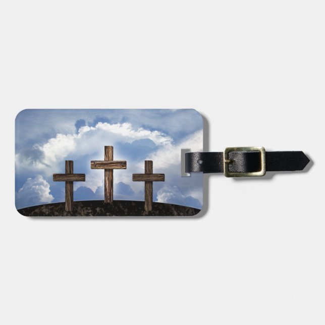 Etiqueta Para Maletas 3 cruces rústicas con cielo (Frente Horizontal)
