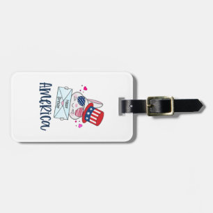 Etiqueta Para Maletas 4 de julio Conejo con gafas solares con bandera de