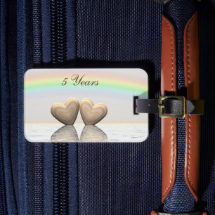 Etiqueta Para Maletas 5.º aniversario Corazones de madera