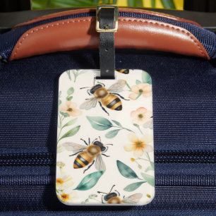 Etiqueta Para Maletas Abejas y flores - Patrón de abejas de miel con flo