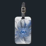 Etiqueta Para Maletas Abstracto Flor de arte fractal de color gris azul<br><div class="desc">Flor de fantasía única con tonos azules y grises,  abstractos y elegantes. Diseño para su etiqueta de equipaje y más.</div>