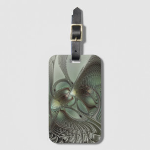 Etiqueta Para Maletas Abstracto Olive Sage Green Grey Fractal Art Fantas
