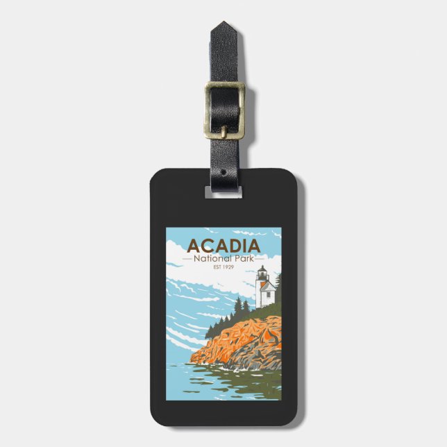 Etiqueta Para Maletas Acadia National Park Bar Harbour Lighthouse Maine (Frente Vertical)