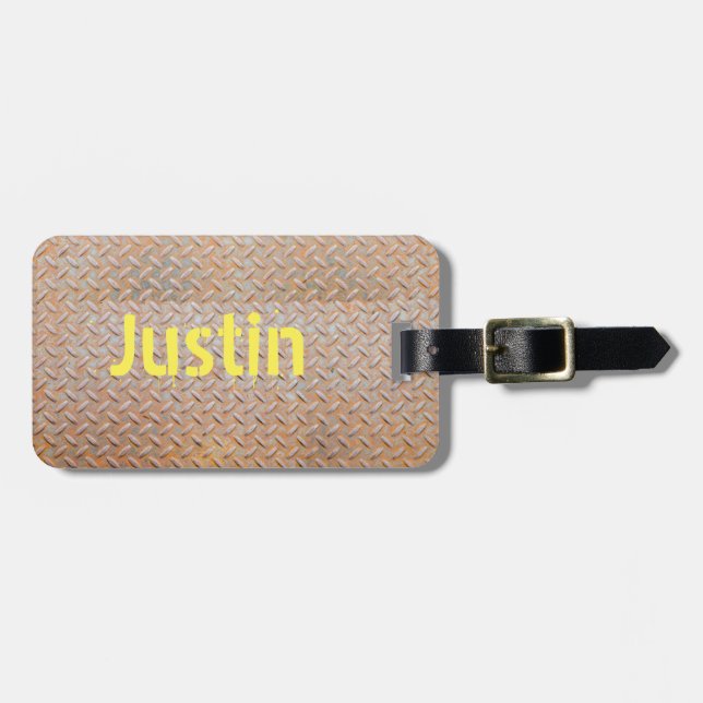 Etiqueta Para Maletas Acero rusty de placa de diamante (Frente Horizontal)
