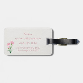 Etiqueta Para Maletas Acuarela Botánica de Clavel Rosa con Nombre Person
