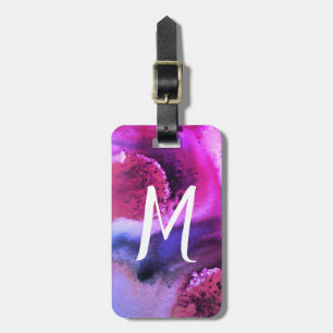 Etiqueta Para Maletas acuarela de arte abstracto: rosa morado personaliz