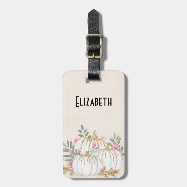 Etiqueta Para Maletas Acuarela de calabazas blancas y doradas (Frente Vertical)