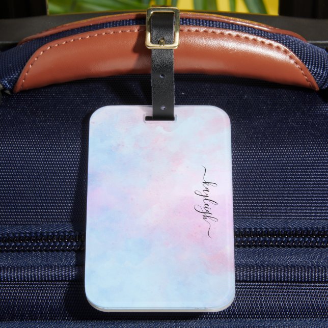 Etiqueta Para Maletas Acuarela de ensueño azul turquesa rosa (Anverso In situ 2)