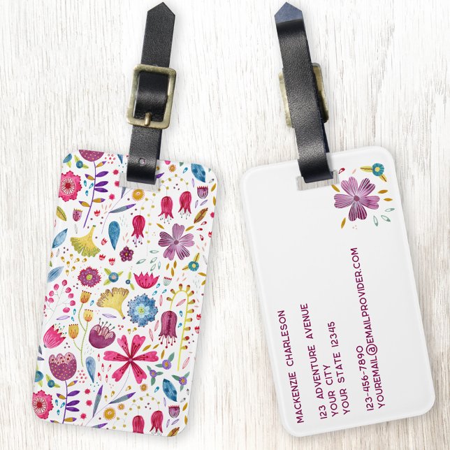 Etiqueta Para Maletas Acuarela de flores silvestres (Wildflower watercolor botanical pattern personalized floral luggage tag)