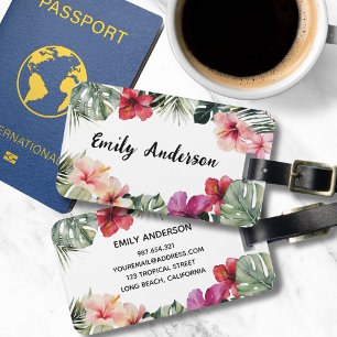 Etiqueta Para Maletas Acuarela Floral Botánico Verano Playa Tropical