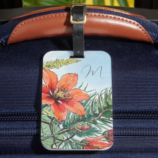 Etiqueta Para Maletas Acuarela ilustrada Naranja botánico floral (Anverso In situ 2)