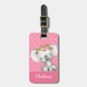 Etiqueta Para Maletas Acuarela Koala Floral rosa personalizada