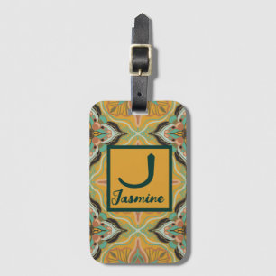 Etiqueta Para Maletas Acuarela Marroquí Floral Amarilla Personalizada