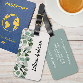 Etiqueta Para Maletas Acuarela moderna Eucaliptus verde floral