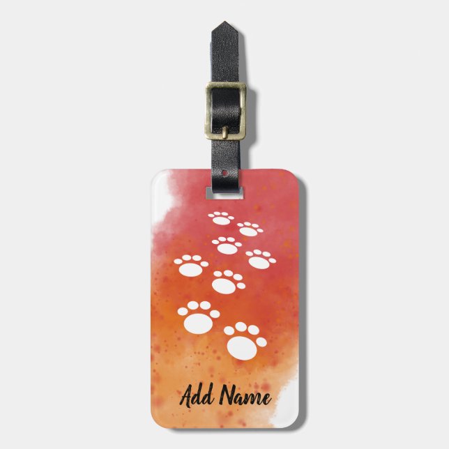Etiqueta Para Maletas Acuarela Perro Paw Seguimiento Nombre personalizad (Frente Vertical)
