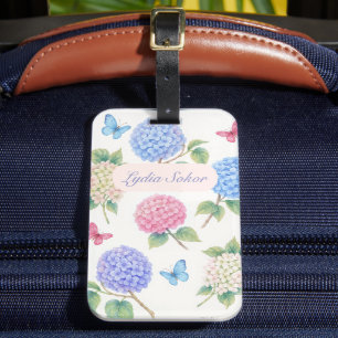 Etiqueta Para Maletas Acuarela personalizada Hydrangea Floral