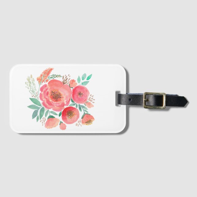 Etiqueta Para Maletas Acuarela, rosas. (Anverso horizontal)