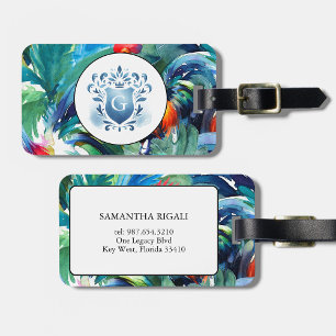 Etiqueta Para Maletas Acuarela tropical monogramada