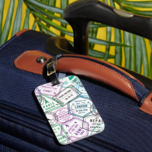 Etiqueta Para Maletas Adicto a los sellos de pasaporte Viajero retro del