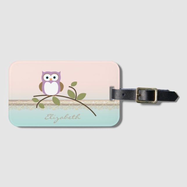 Etiqueta Para Maletas Adorable Girly Cute Owl (Anverso horizontal)