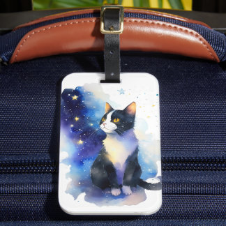 Etiqueta Para Maletas Adorable Ilustracion acuático de gato de Tuxedo
