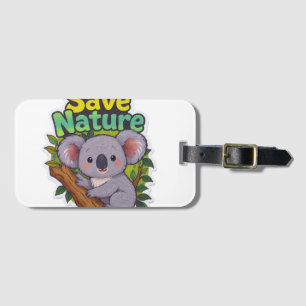 Etiqueta Para Maletas Adorable Kawaii Koala "Salvar la Naturaleza" 