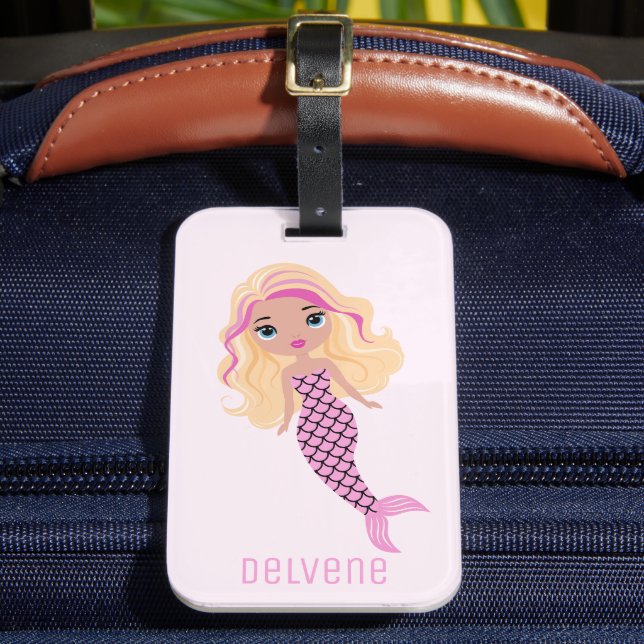 Etiqueta Para Maletas Adorable Sirena Rosa (Anverso In situ 2)