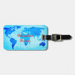 Etiqueta Para Maletas Adventure Awath World Map Verde azulado Blue Gift 