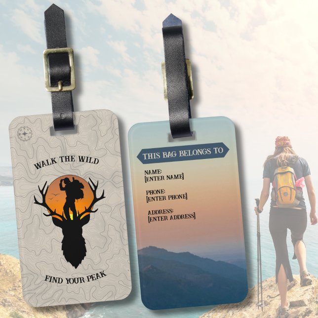 Etiqueta Para Maletas Adventure Travel Hiking Wilderness Gear (Identify your outdoor adventure gear instantly with a rugged wilderness luggage tag!)