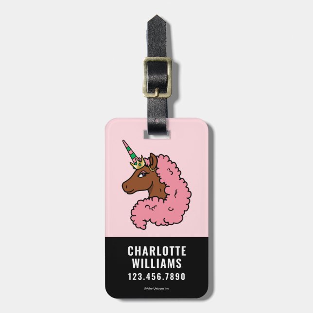 Etiqueta Para Maletas Afro Unicornio rosa claro (Frente Vertical)