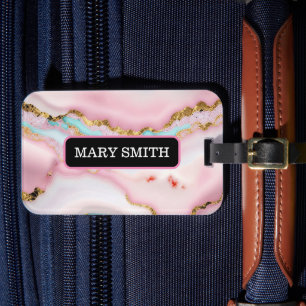 Etiqueta Para Maletas Agate Marble popular colección de oro rosa azul