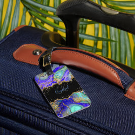 Etiqueta Para Maletas Agate Purpurina azul moderno