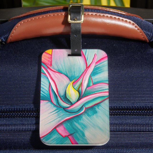 Etiqueta Para Maletas Agua de Agave suculenta arte fino (Anverso In situ 2)